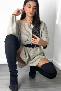 Rebellious Fashion Beige Scallop Hem Knit Jumper - Elyssa