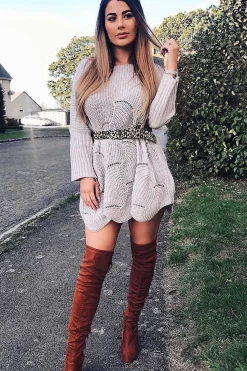 Rebellious Fashion Beige Scallop Hem Knit Jumper - Elyssa