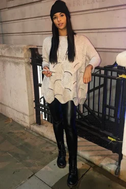 Rebellious Fashion Beige Scallop Hem Knit Jumper - Elyssa