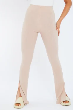 Rebellious Fashion Beige Side Split Rib Trousers - Topaz