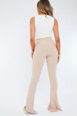 Rebellious Fashion Beige Side Split Rib Trousers - Topaz