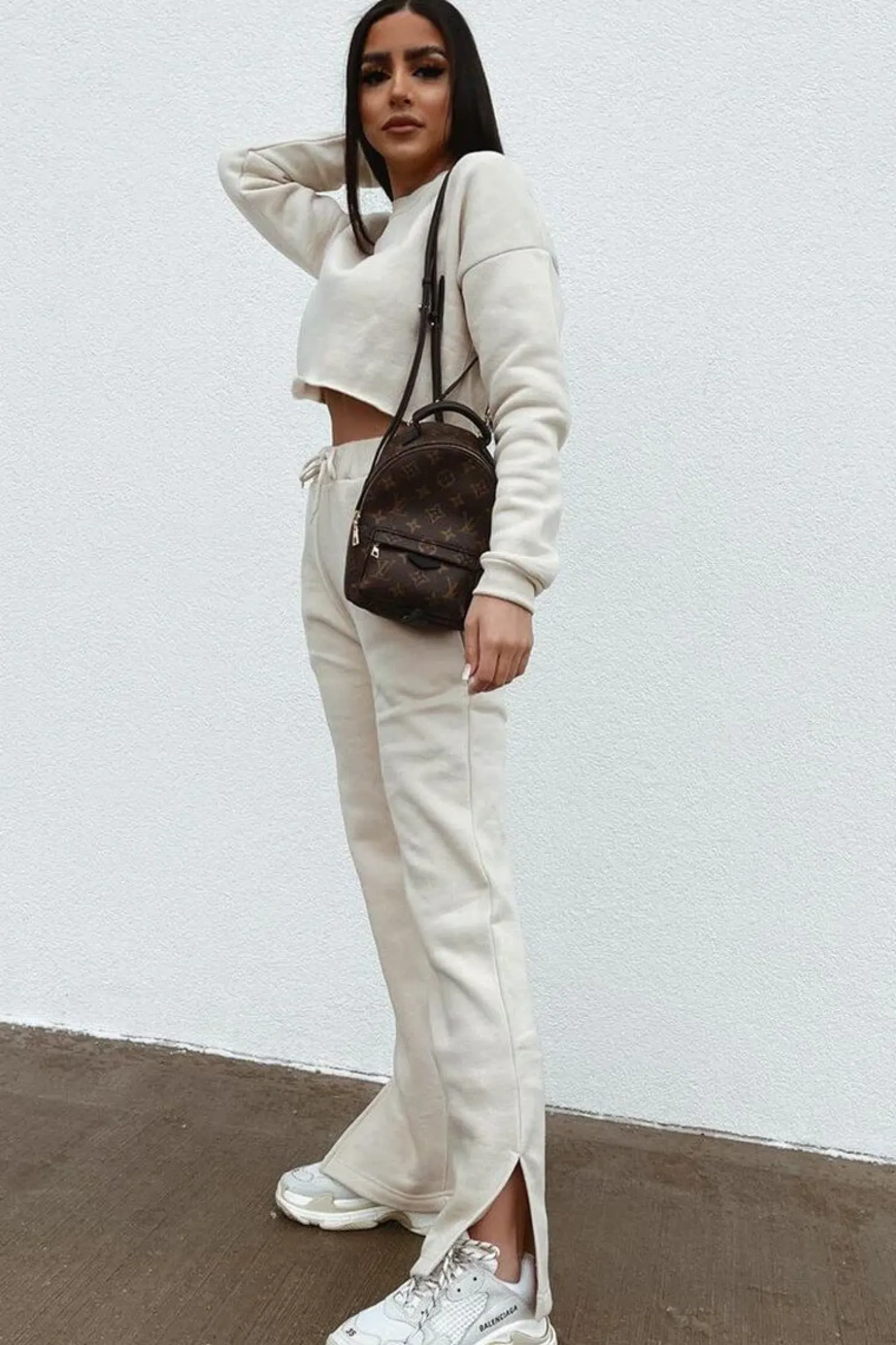 Rebellious Fashion Beige Side Split Wide Leg Jogger - Halsey