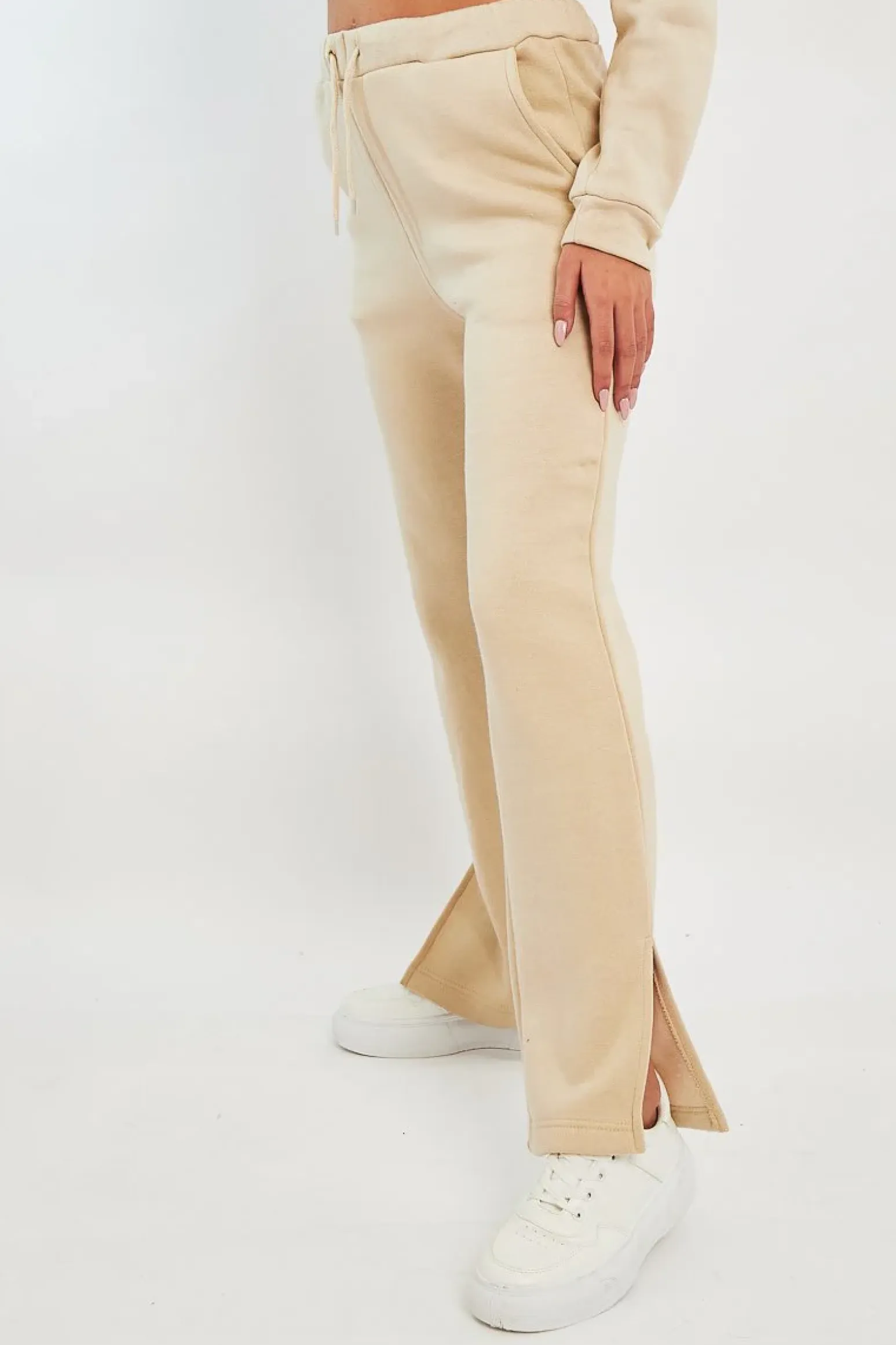 Rebellious Fashion Beige Side Split Wide Leg Jogger - Halsey