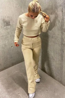 Rebellious Fashion Beige Side Split Wide Leg Jogger - Halsey