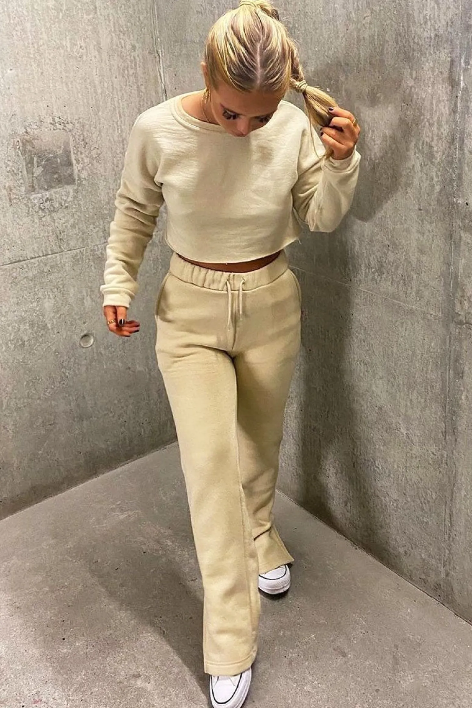 Rebellious Fashion Beige Side Split Wide Leg Jogger - Halsey