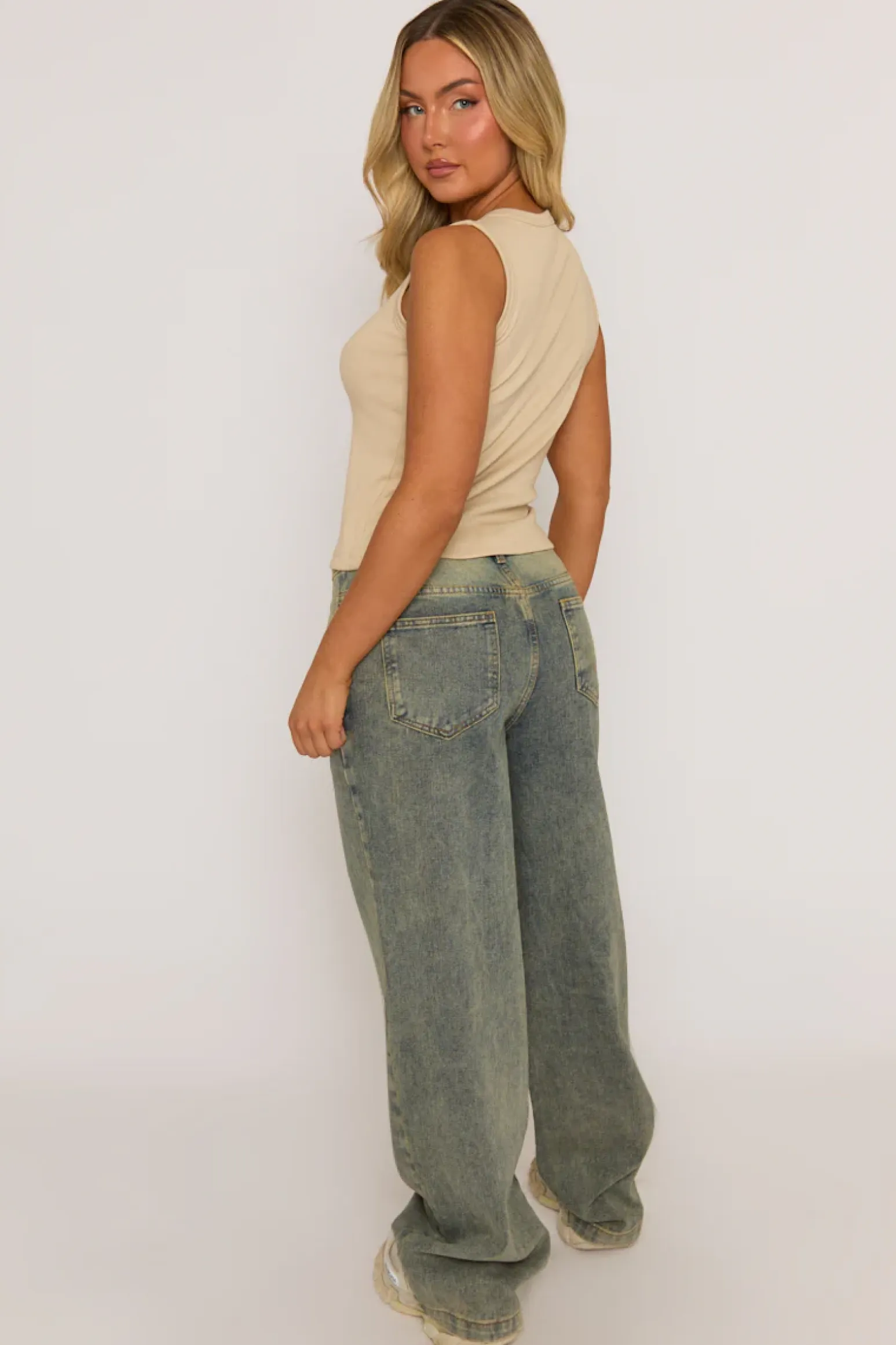 Rebellious Fashion Beige Sleeve Button Up Rib Top - Nikolina