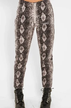 Rebellious Fashion Beige Snake Coated Zip Front Trousers - Destynie