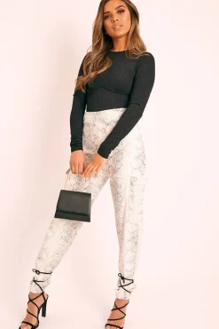 Rebellious Fashion Beige Snake Faux Leather Cargo Trousers - Blake