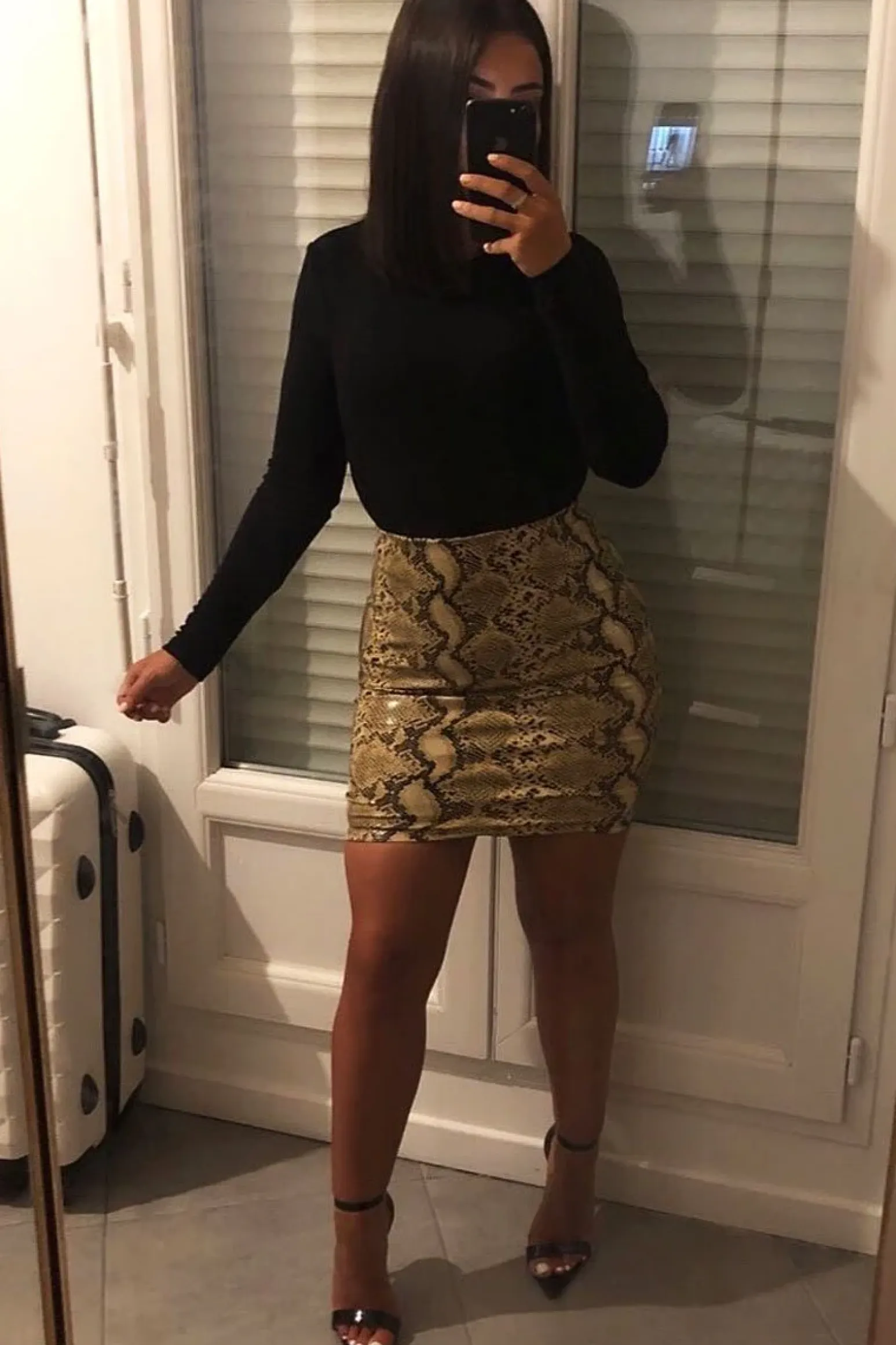 Rebellious Fashion Beige Snake Faux Leather Mini Skirt - Enisa