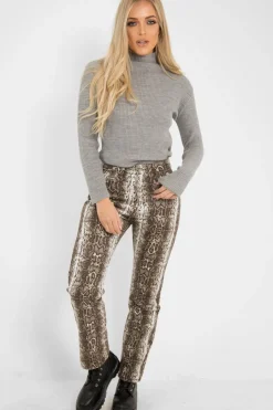 Rebellious Fashion Beige Snake Print High Waist Denim Jeans - Raeann