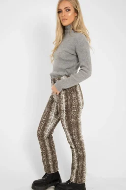 Rebellious Fashion Beige Snake Print High Waist Denim Jeans - Raeann