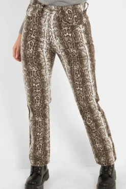 Rebellious Fashion Beige Snake Print High Waist Denim Jeans - Raeann