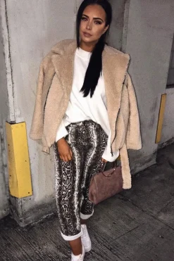 Rebellious Fashion Beige Snake Print High Waist Denim Jeans - Raeann