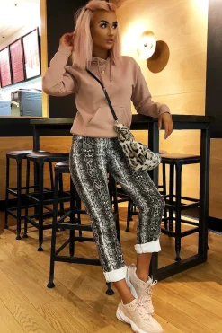 Rebellious Fashion Beige Snake Print High Waist Denim Jeans - Raeann
