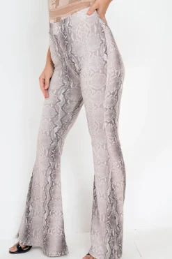 Rebellious Fashion Beige Snake Print High Waisted Flared Trousers - Kamryn
