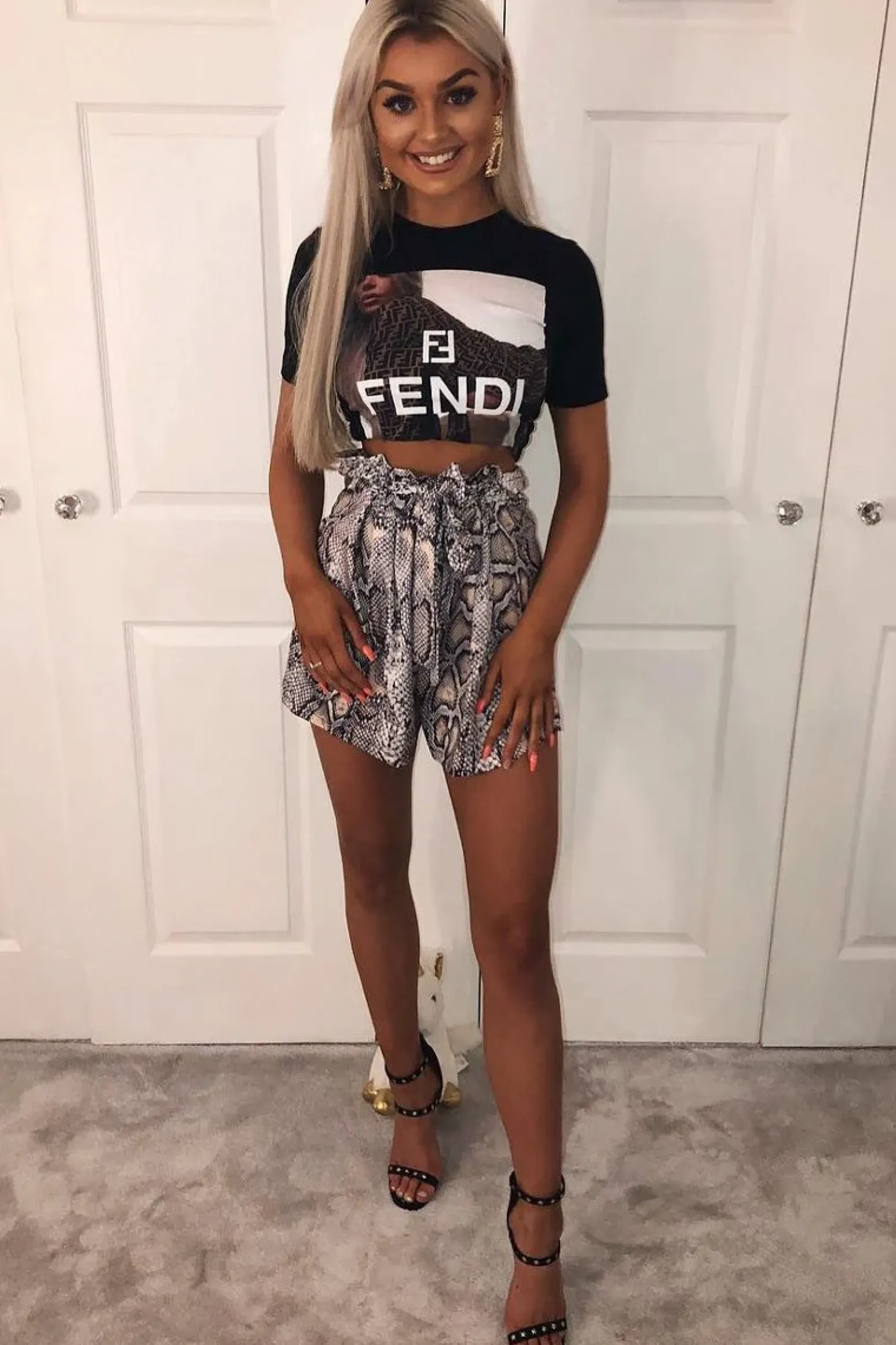 Rebellious Fashion Beige Snake Print Paper Bag Waist Shorts - Lilybeth
