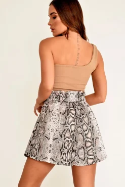 Rebellious Fashion Beige Snake Print Paper Bag Waist Shorts - Lilybeth