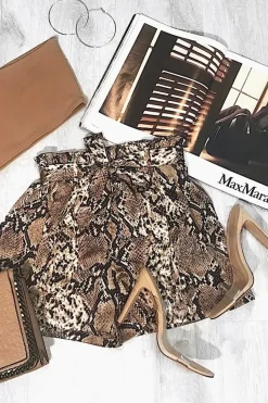 Rebellious Fashion Beige Snake Print Paper Bag Waist Shorts - Niasia