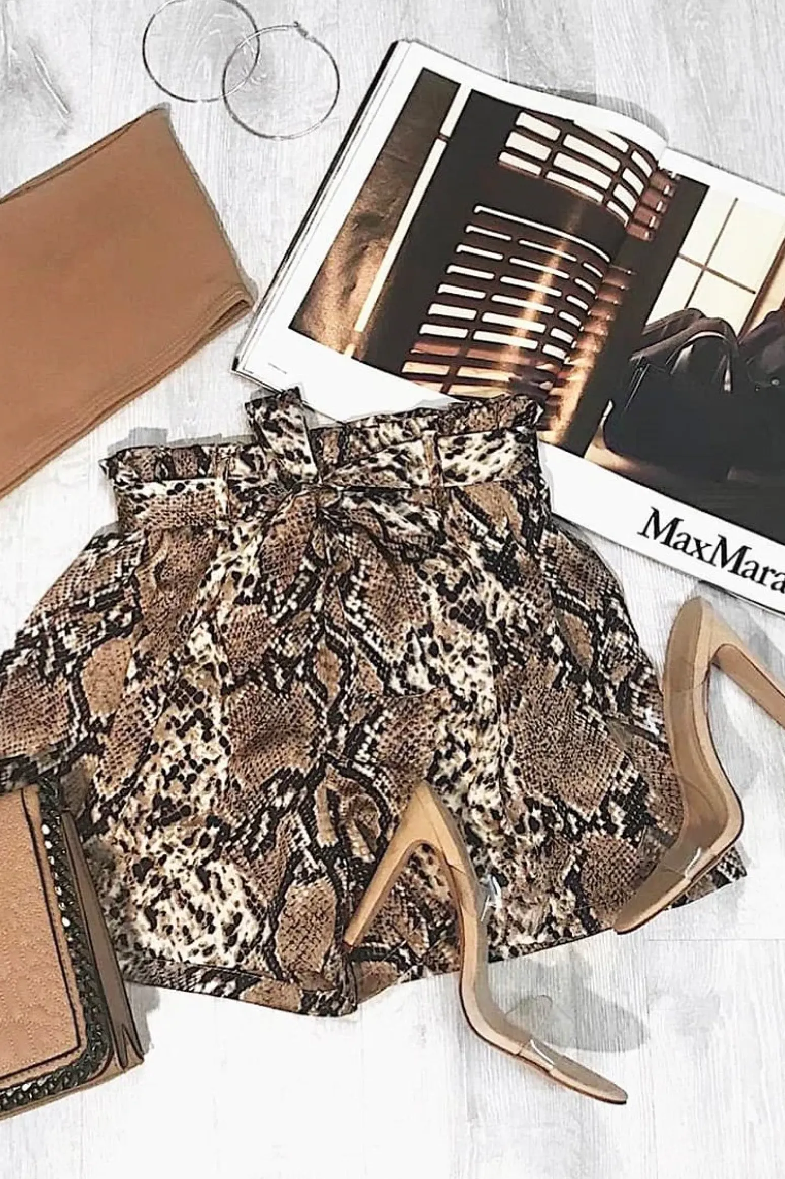 Rebellious Fashion Beige Snake Print Paper Bag Waist Shorts - Niasia