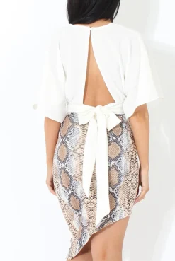 Rebellious Fashion Beige Snakeskin Asymmetric Skirt - Racheal