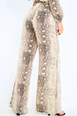 Rebellious Fashion Beige Snake Wide Leg Trousers - Finley