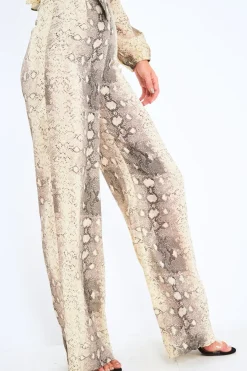 Rebellious Fashion Beige Snake Wide Leg Trousers - Finley