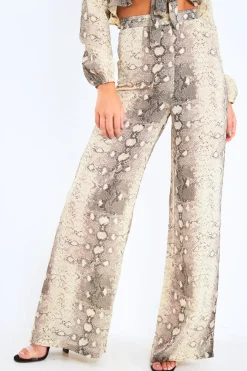 Rebellious Fashion Beige Snake Wide Leg Trousers - Finley