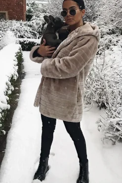 Rebellious Fashion Beige Soft Faux Fur Hooded Coat - Kila