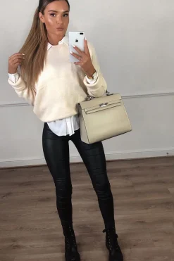Rebellious Fashion Beige Soft Knit Asymmetric Hem Jumper - Francia