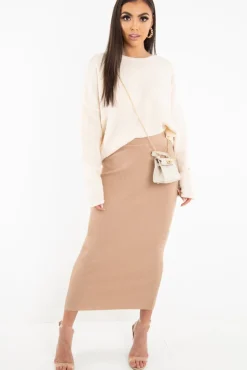 Rebellious Fashion Beige Soft Knit Asymmetric Hem Jumper - Francia