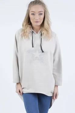 Rebellious Fashion Beige Star Diamante Oversized Hoodie - Sarah