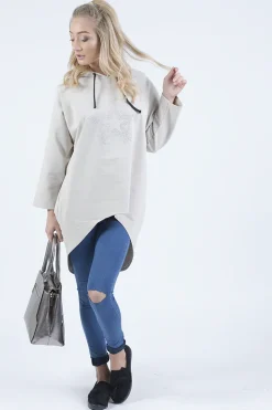 Rebellious Fashion Beige Star Diamante Oversized Hoodie - Sarah