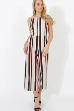 Rebellious Fashion Beige Striped Culotte Jumpsuit - Beatrix