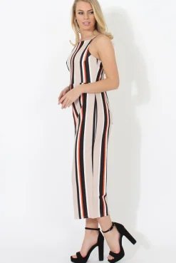 Rebellious Fashion Beige Striped Culotte Jumpsuit - Beatrix