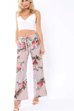 Rebellious Fashion Beige Stripe trousers with floral print - Venice