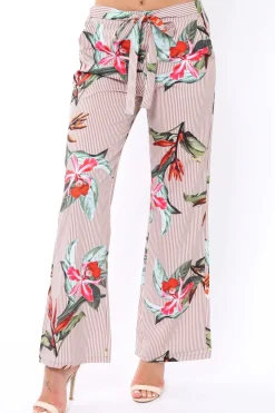 Rebellious Fashion Beige Stripe trousers with floral print - Venice