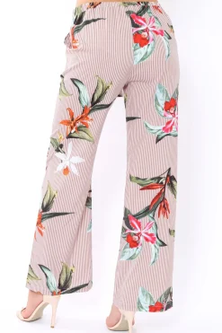 Rebellious Fashion Beige Stripe trousers with floral print - Venice