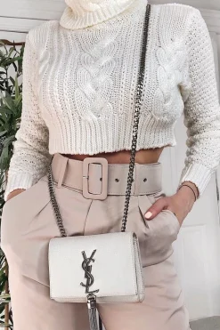 Rebellious Fashion Beige Tailored Wide Leg Belted Trousers - Chenelle