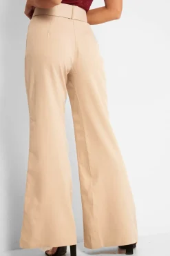Rebellious Fashion Beige Tailored Wide Leg Belted Trousers - Chenelle