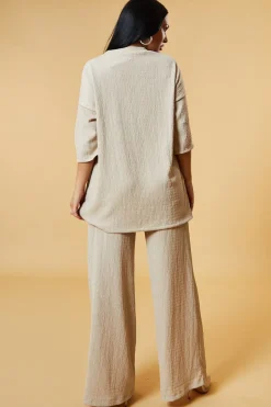 Rebellious Fashion Beige Textured Knit Trousers & Oversized Top Co-ord Set - Cecelia