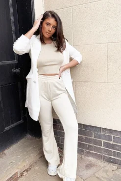 Rebellious Fashion Beige Thick Rib Halter Neck Crop Top - Aariella