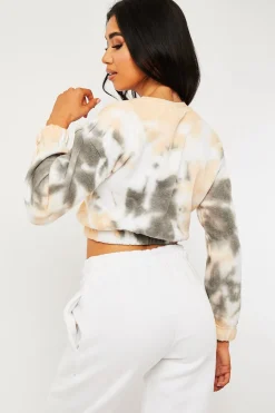 Rebellious Fashion Beige Tie Dye Gathered Waist Sweatshirt - Amirra