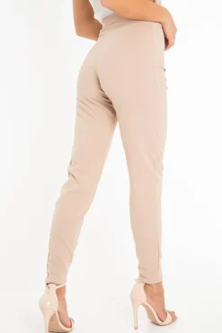 Rebellious Fashion Beige Tie Front Crepe Cigarette Trousers - Ryanne