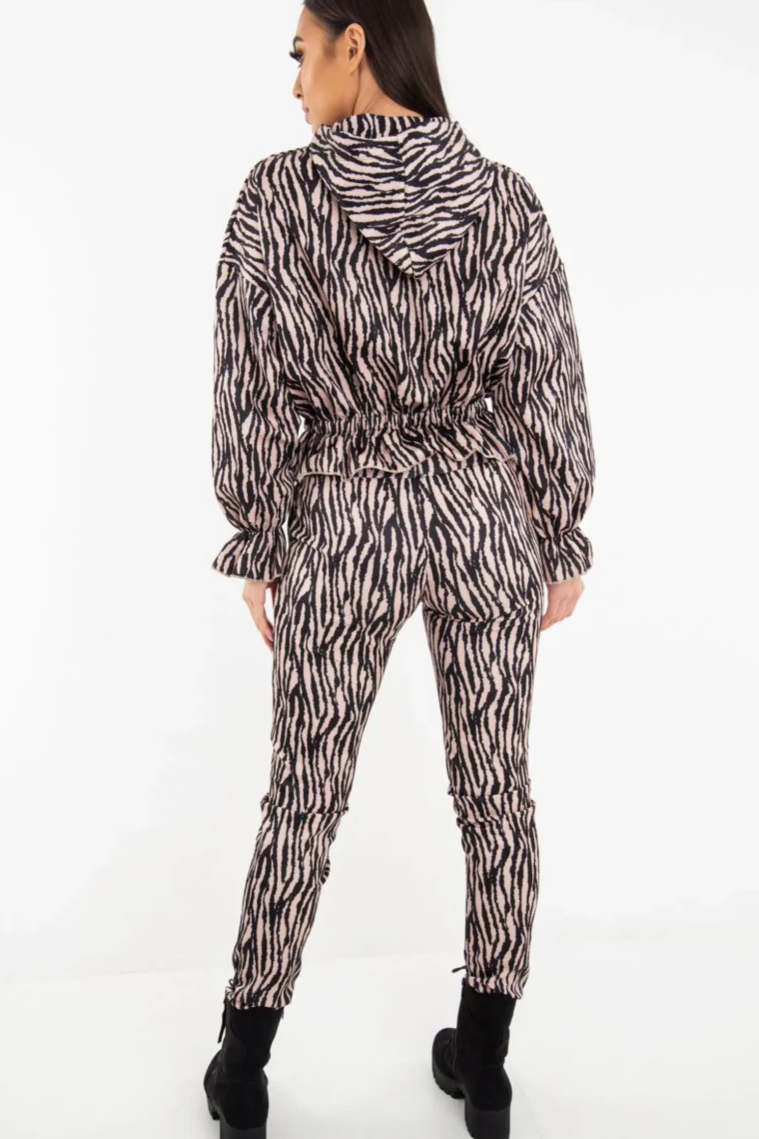 Rebellious Fashion Beige Tiger Print Crepe Shirred Waist Tracksuit - Lanae
