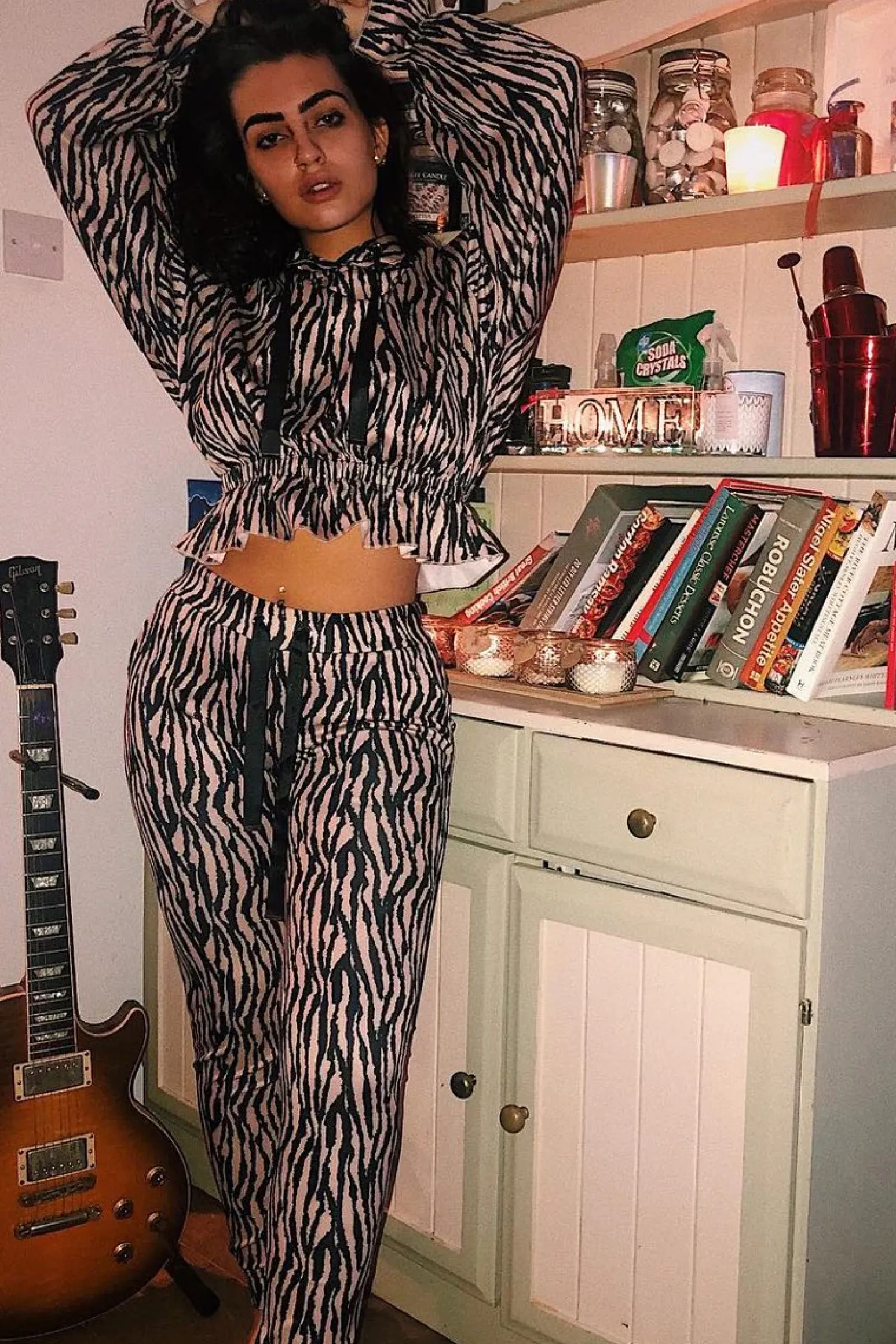 Rebellious Fashion Beige Tiger Print Crepe Shirred Waist Tracksuit - Lanae