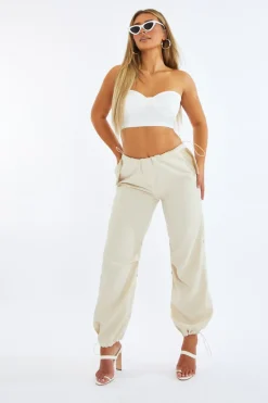 Rebellious Fashion Beige Toggle Detail Cargo Trousers - Izara