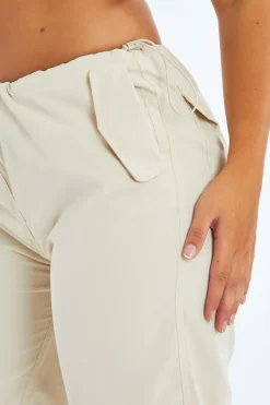 Rebellious Fashion Beige Toggle Detail Cargo Trousers - Izara