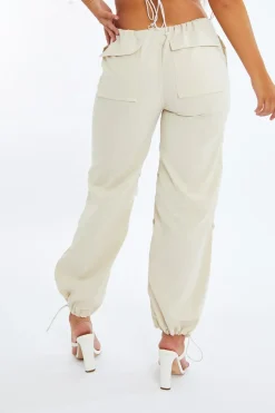 Rebellious Fashion Beige Toggle Detail Cargo Trousers - Izara