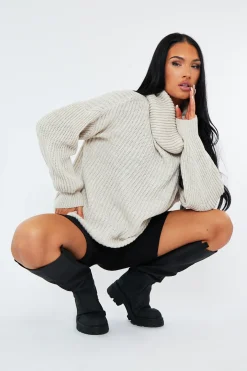 Rebellious Fashion Beige Turtle Neck Knit Jumper - Sabrina