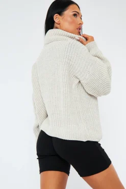Rebellious Fashion Beige Turtle Neck Knit Jumper - Sabrina